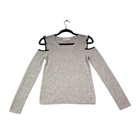 White + Warren Sweater Womens XS Ruffled Cold Shoulder Eyelet Wool Cashmere Knit - Picture 1 of 8